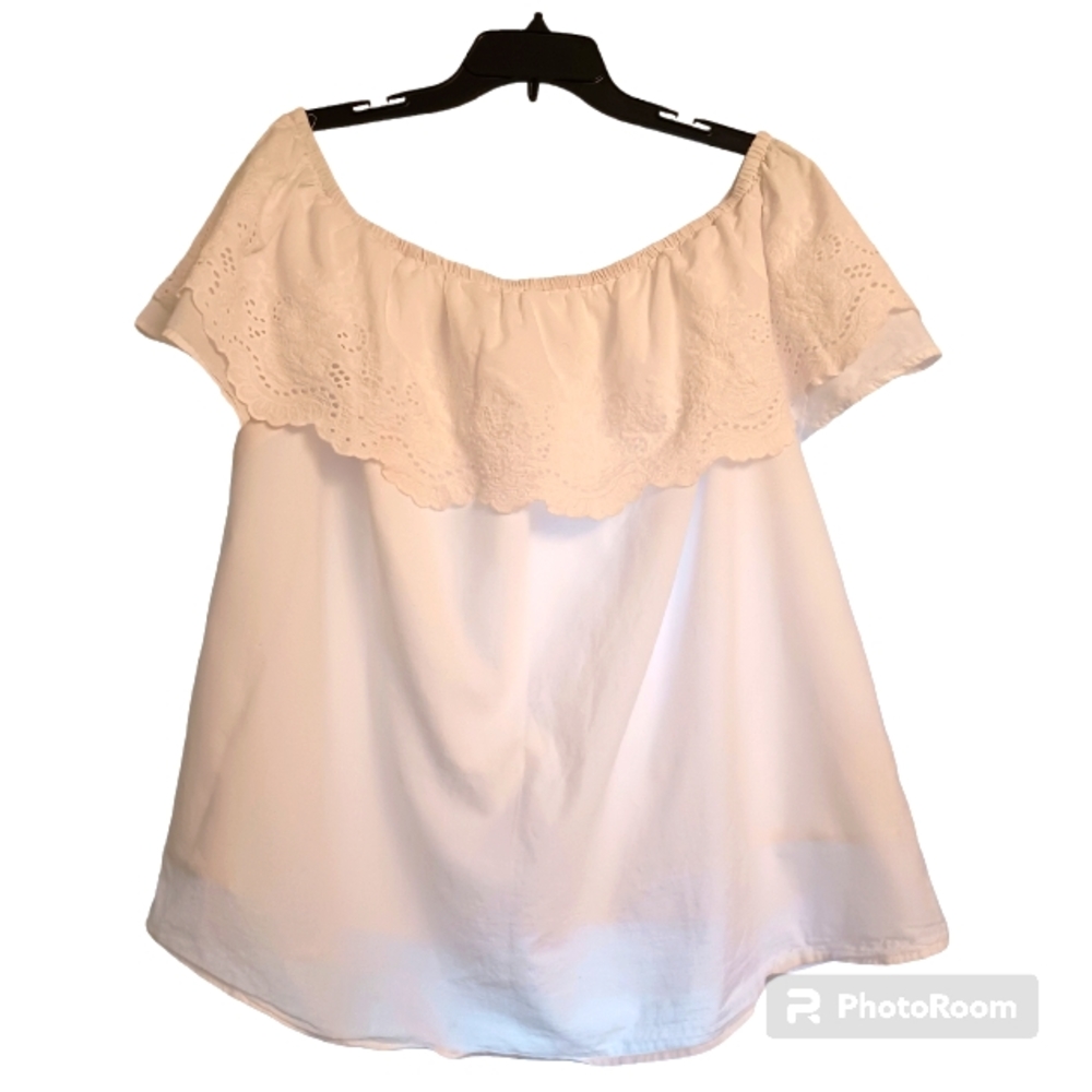 AVA & VIV White Eyelet  Off or On Shoulder Boho Peasant Blouse Size 1X